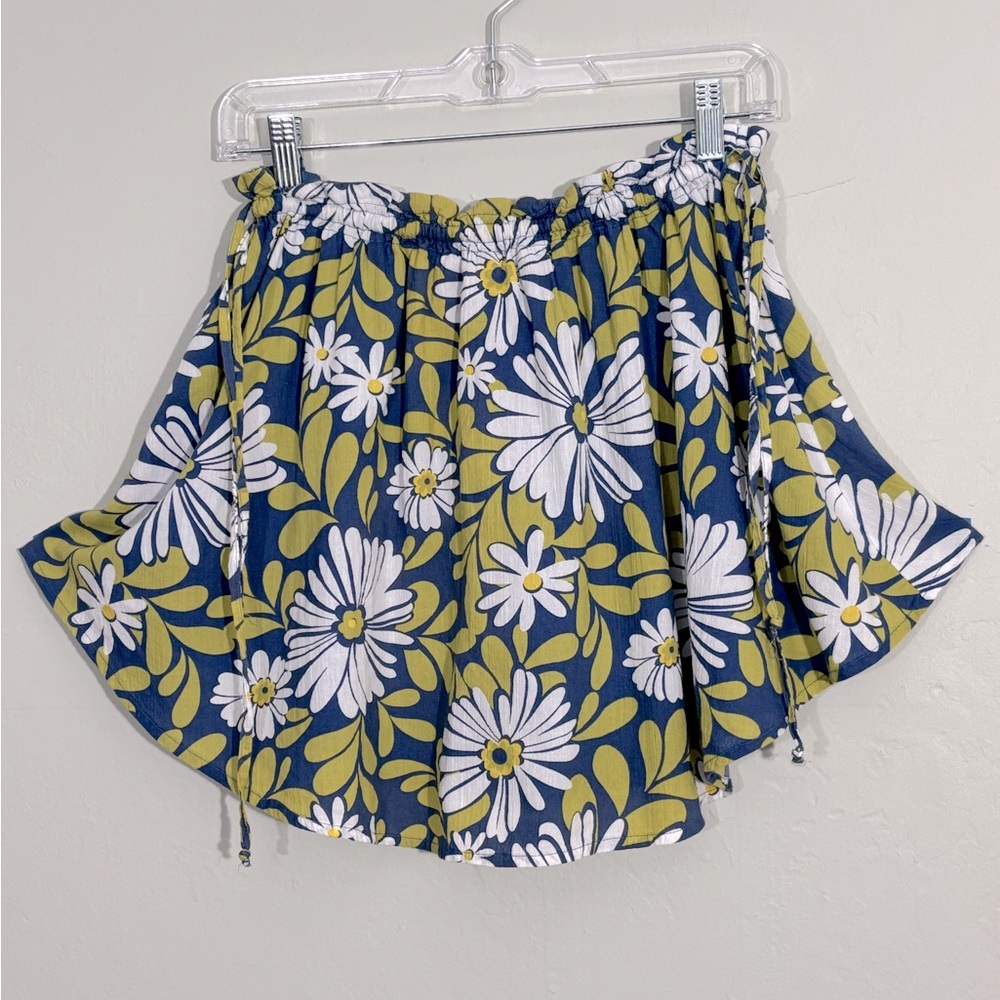 aerie floral cotton drawstring mini skirt S